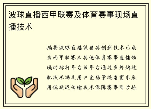 波球直播西甲联赛及体育赛事现场直播技术